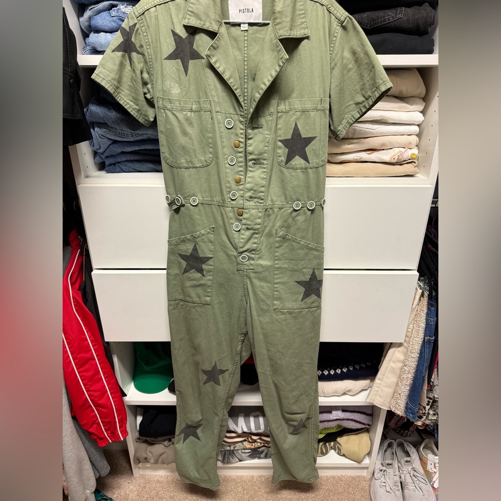 Pistola Olive Utility Shirt Jacket with Black Star Accents